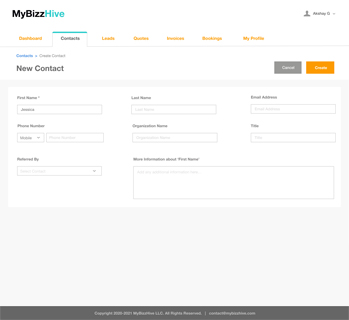 MyBizzHive contacts management CRM for easy contact list creation